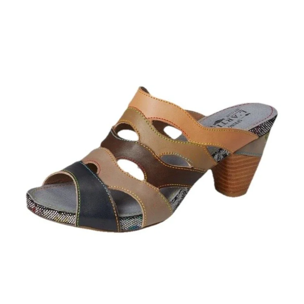 L’Artiste By Springstep Pita Leather Sandals Slip On Artsy Black Multi Sz 8.5/39 - Picture 3 of 14